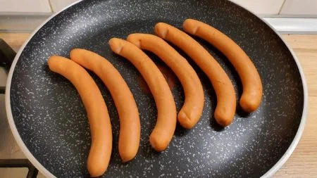 Hot dogs in a pan