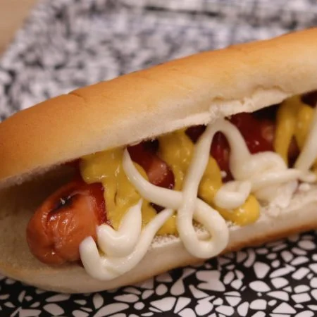 Pan fried hot dog in bun