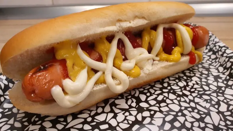 Pan fried hot dog in a bun