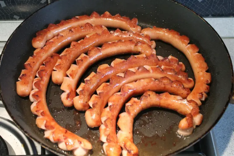 Pan frying hot dogs