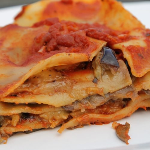 Vegan lasagna with mushrooms and eggplant