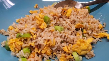 Simple egg fried rice with spoon